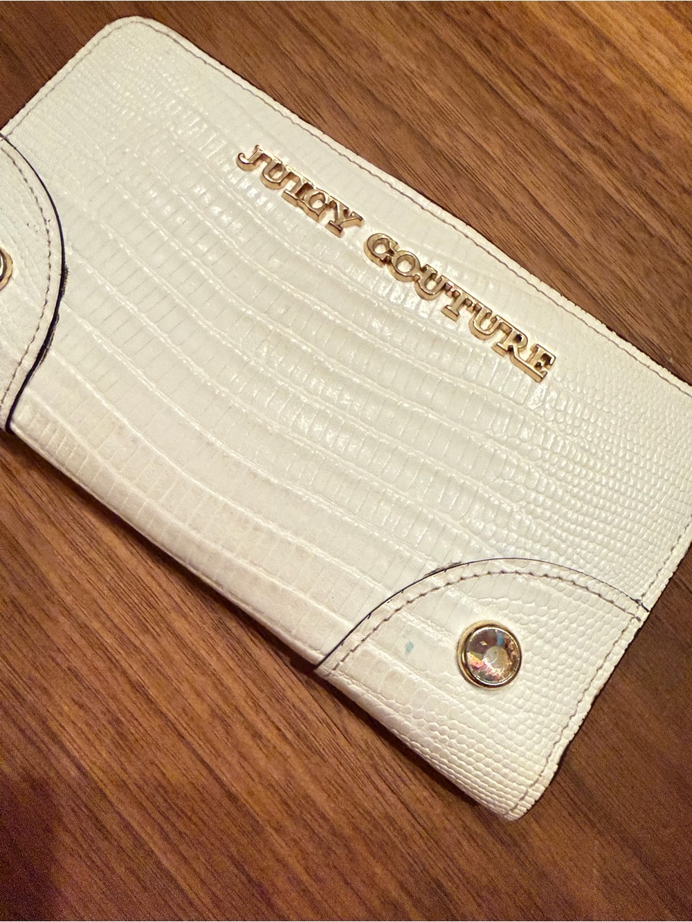 Juicy Couture Leather Croc-Embossed Wallet with Gold Logo